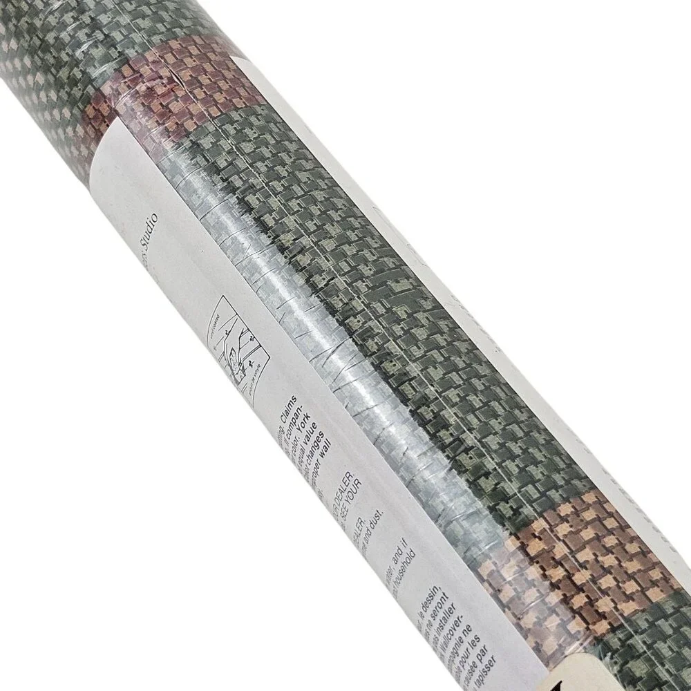 York HC1142 R-01 Wallpaper Textured Green Brown Woven Look Vintage USA 2 Rolls